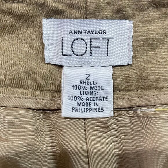 Ann Taylor LOFT Trousers Wool Wide Leg Cuffed Lined Mid Rise Pants Women 2 Beige - Picture 3 of 9